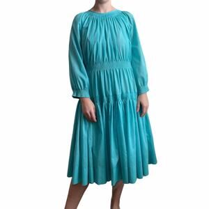 Vintage Ayres by E. Eysen Turquoise Tiered Midi Dress L